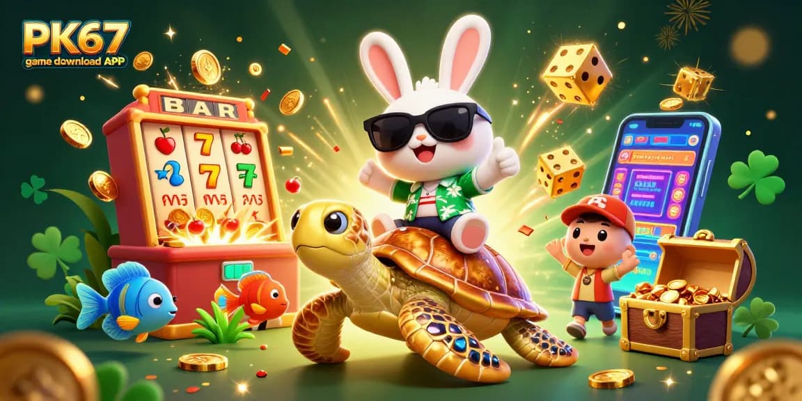 Win big with PK67 game download APK in this vibrant casino illustration
