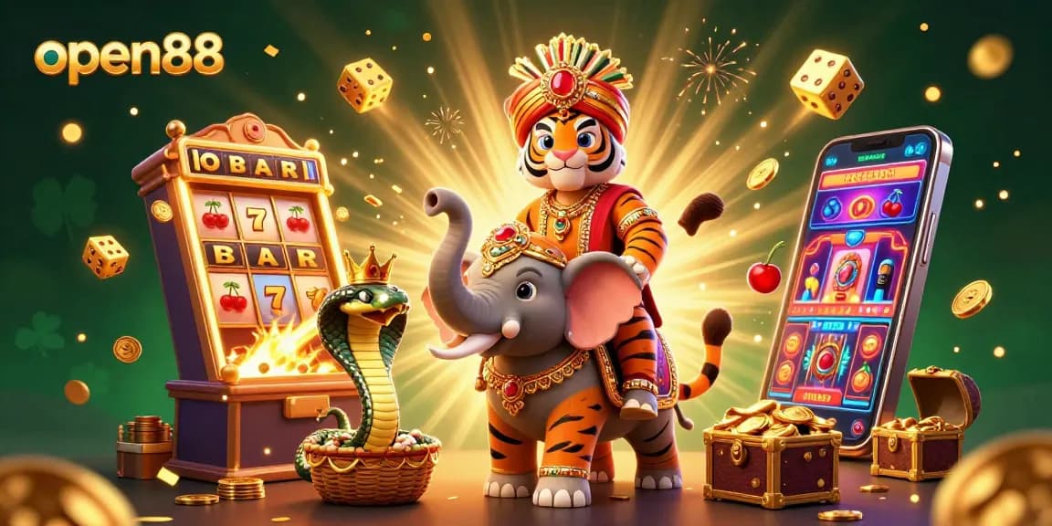 Play exciting games at open88 with a vibrant 3D casino scene filled with jackpots and fun!