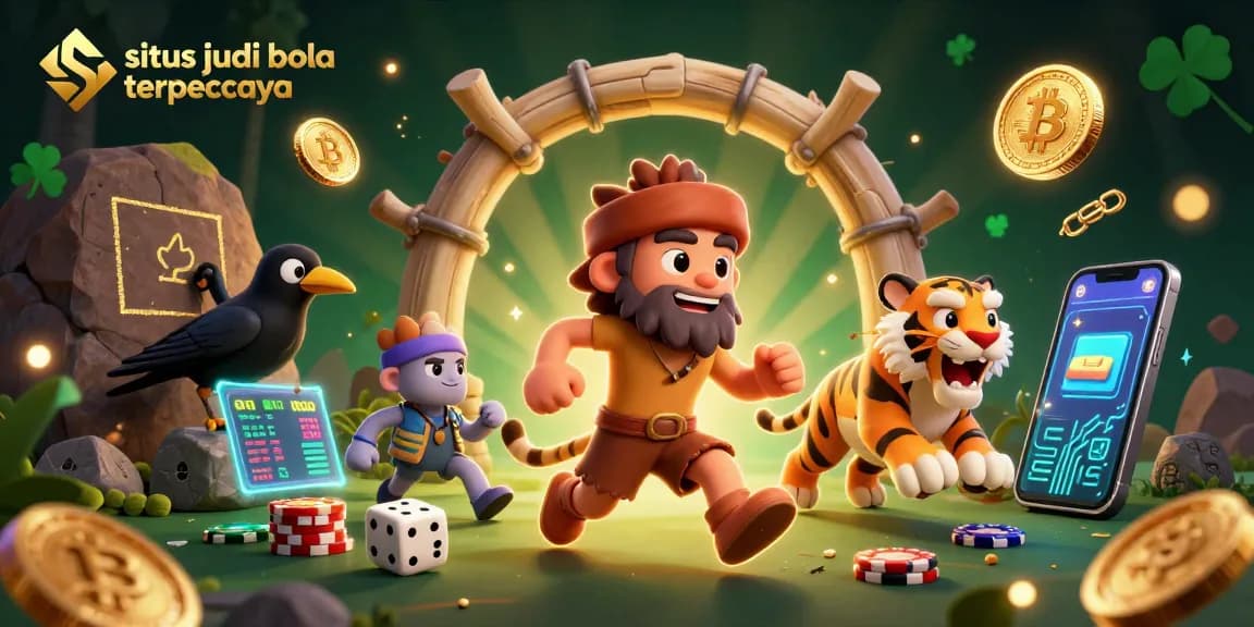 Experience the thrill of situs judi bola terpercaya with 3D caveman sabertooth duo in a vibrant casino scene.