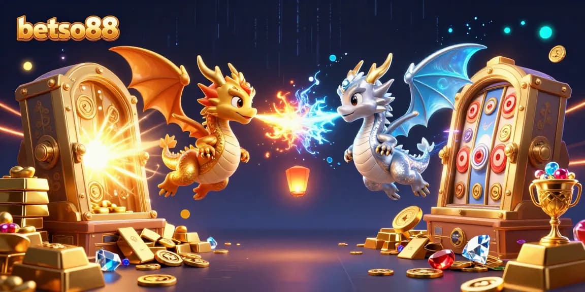 Experience thrilling wins at betso88 with a dynamic scene of dragons and treasures encapsulating the excitement of gaming.