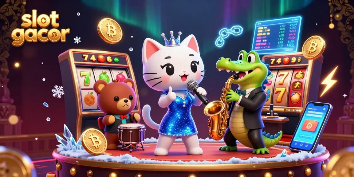 Experience slot gacor action with a vivid 3D scene featuring lively casino characters and engaging game elements.