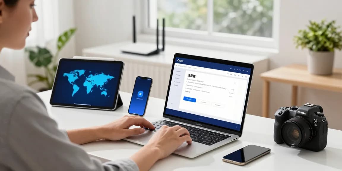 快连用戶在現代家庭辦公室中享受無縫的上網體驗，連接多個設備。