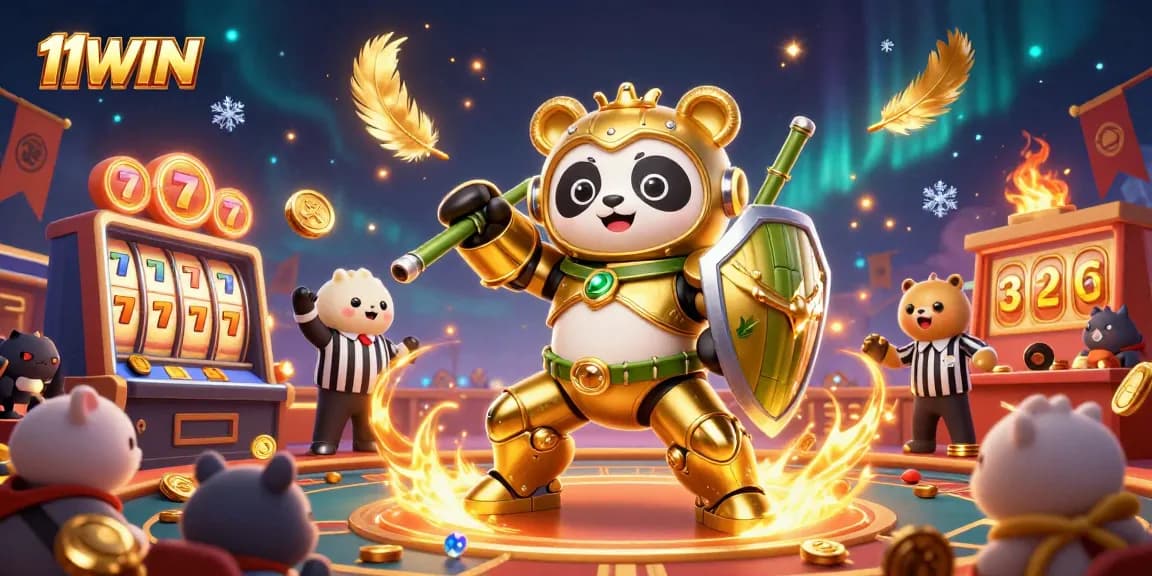 Experience thrilling gameplay with 11WIN's vibrant gambling-themed 3D casino illustration.
