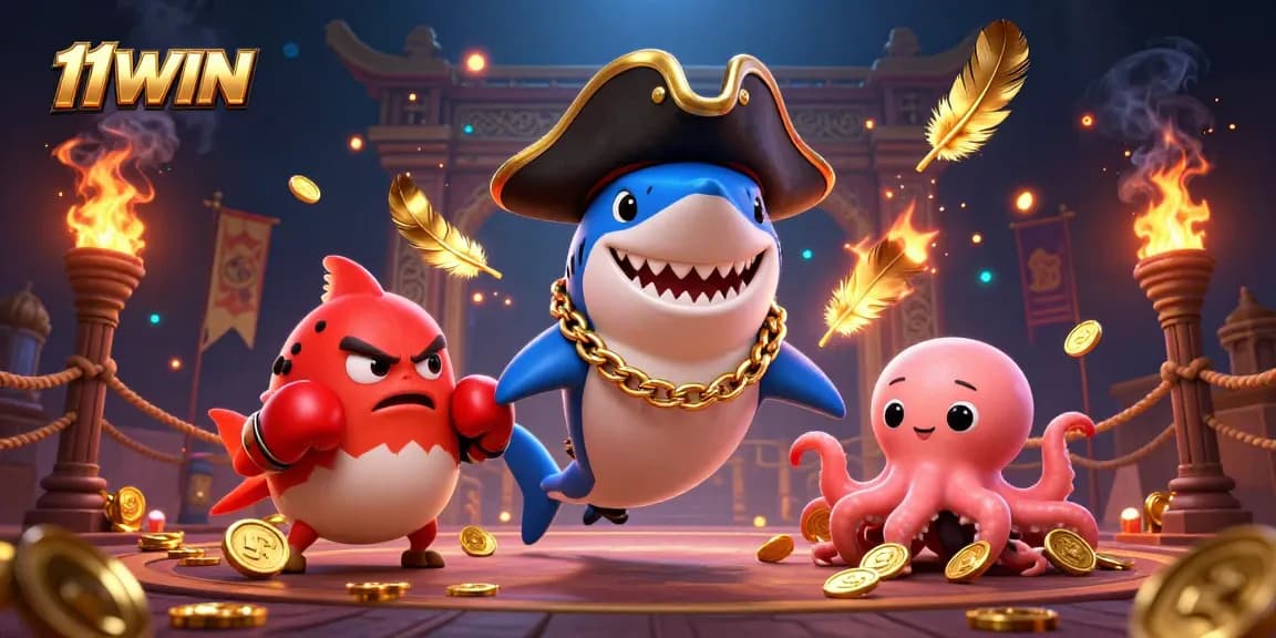 Join the adventure with 11WIN as a pirate shark battles in an epic gambling arena.