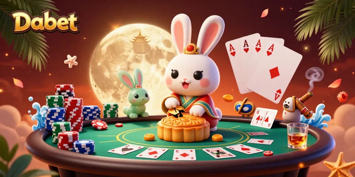 Dabet showcases an epic casino scene with a moon rabbit and poker elements revealing thrilling gaming action.