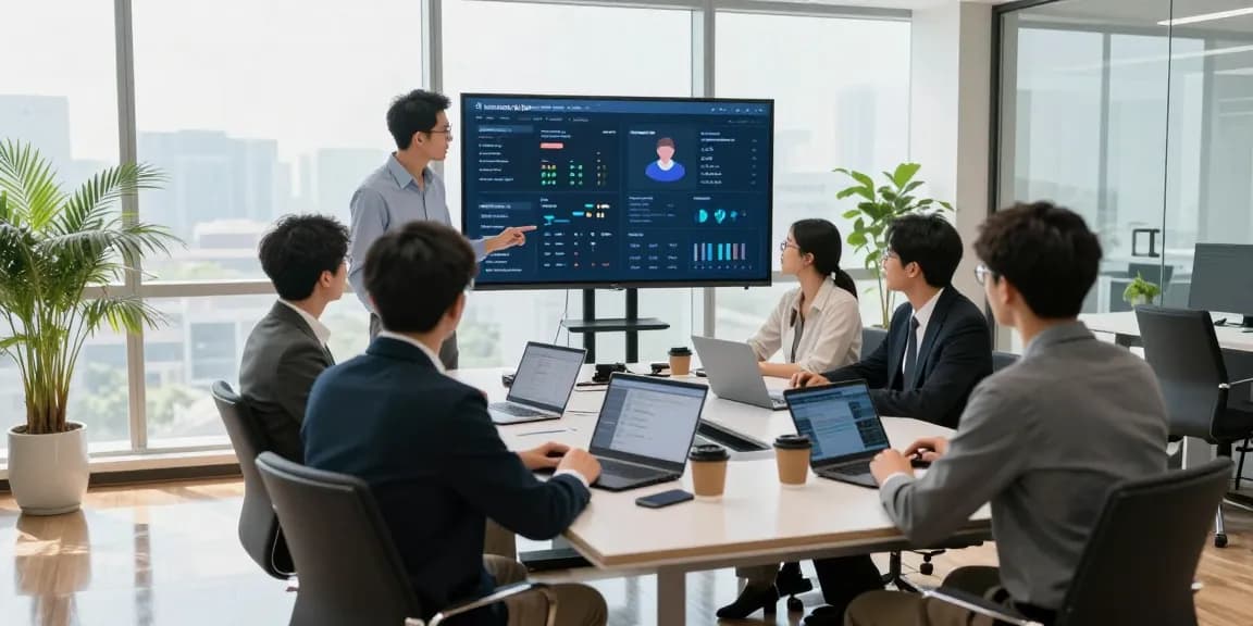 在企業辦公室會議中使用美洽數位解決方案提升客戶服務體驗。