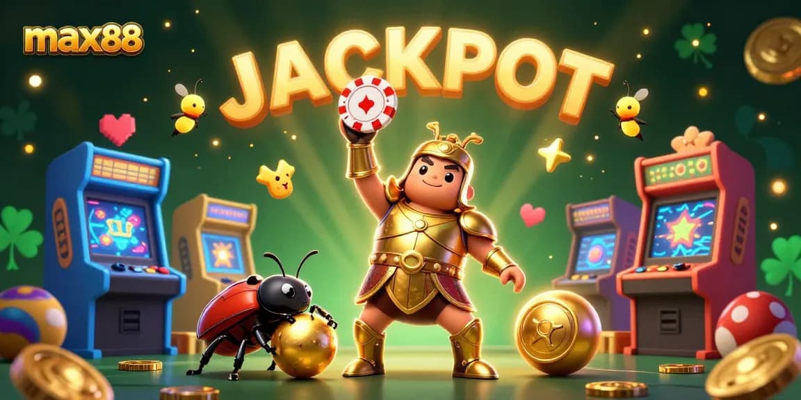 Celebrate wins with the vibrant scene of max88 embodying luck and excitement in a dynamic casino illustration.