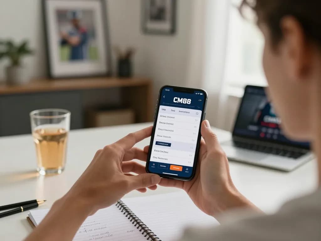 Betting on CM88 app during online sports event using smartphone