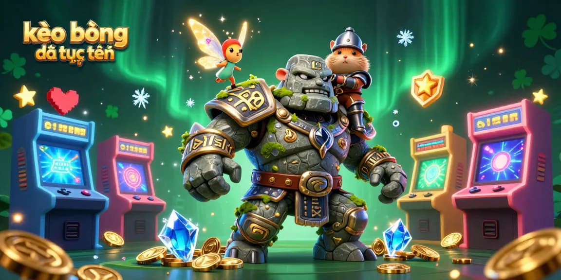 Engage with kèo bóng đá trực tuyến showcasing ancient guardian and magical elements in a vibrant casino setting.
