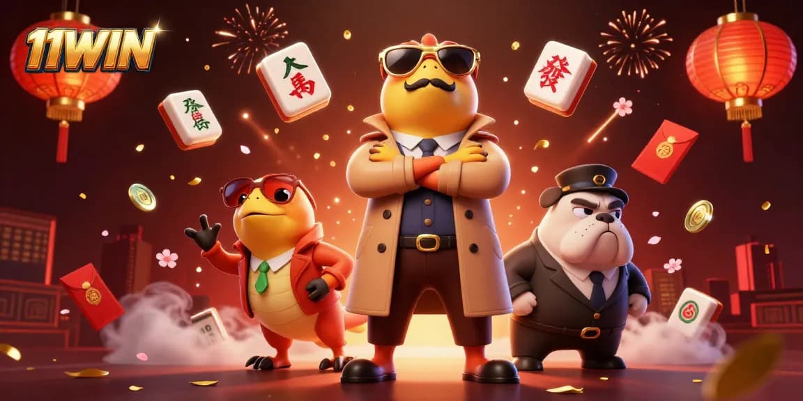 Experience the exciting VIP scene at 11WIN with raptors and a bulldog bouncer in a vibrant casino.