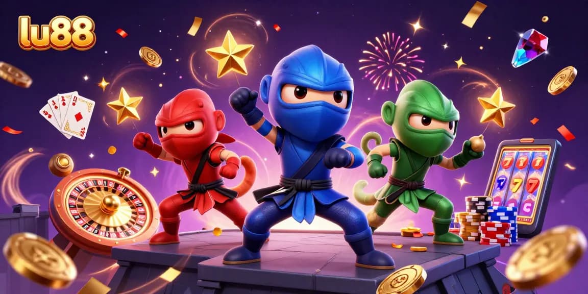 Experience thrilling action with lu88 as chameleon ninjas showcase their skills in a vibrant casino setting.