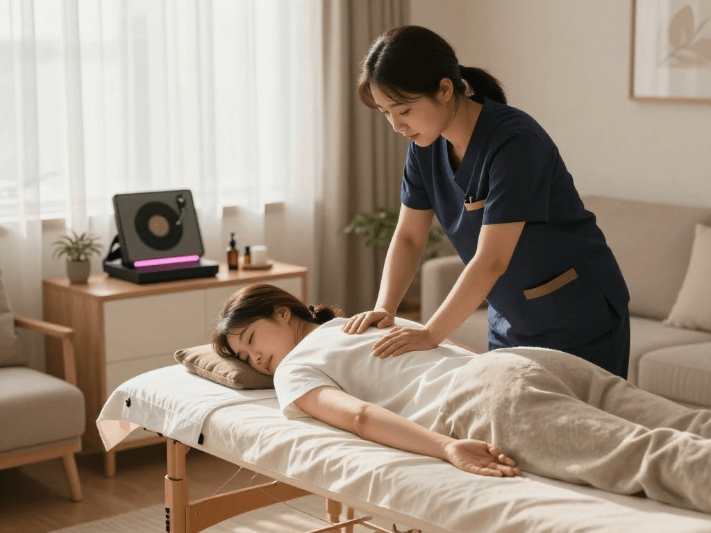 Experience a soothing 오산출장마사지 in a tranquil home setting with a professional therapist.