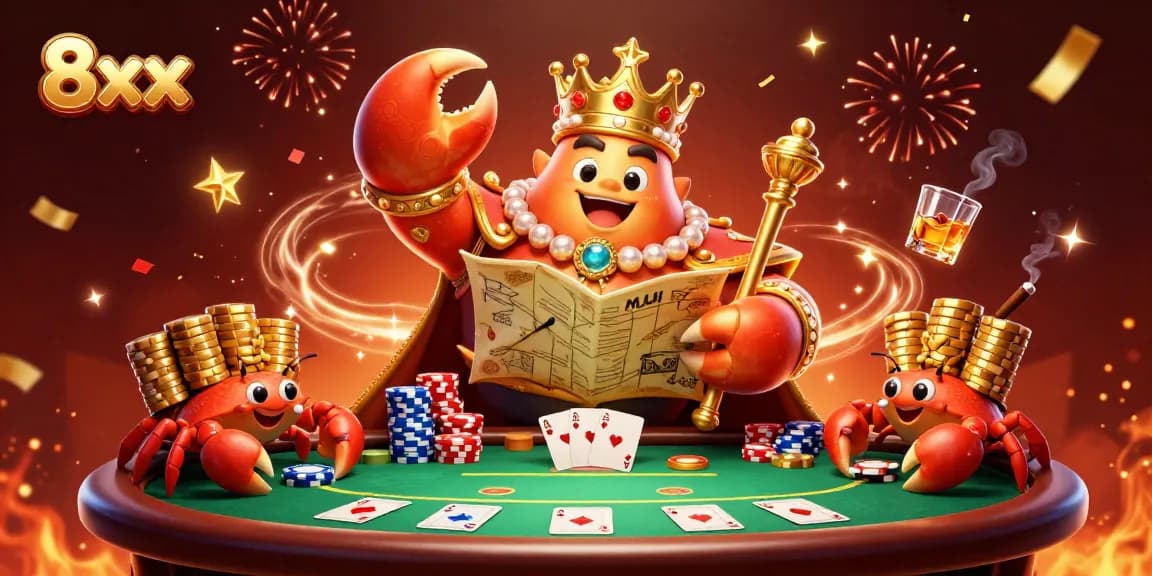 Play poker and win with 8xx as the golden crab emperor rules the casino scene filled with vibrant energy.