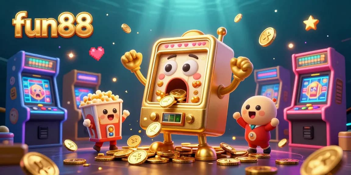 fun88 slot machine illustration hitting a jackpot with dynamic game elements and cheerful baby slots.