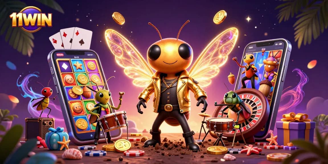 11WIN engages players with a vibrant casino scene featuring bold characters and enticing gaming elements.