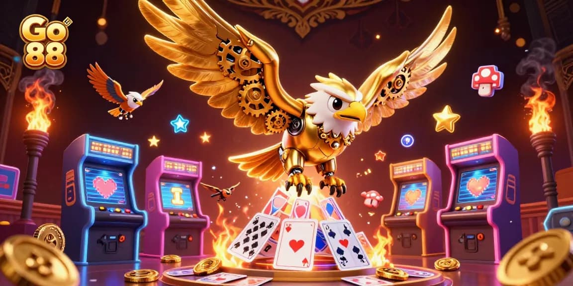 Experience thrilling gaming action with Go 88, featuring vibrant characters and casino elements.
