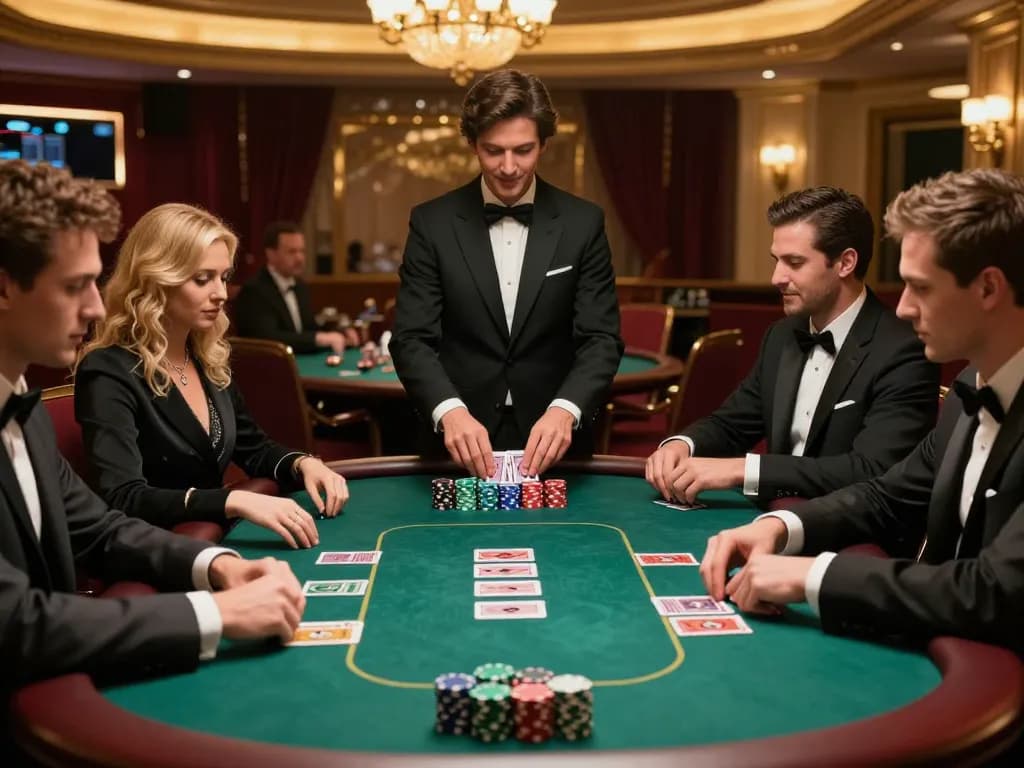 Players engage at high-stakes poker table showcasing cm88seo strategies and excitement of gambling.