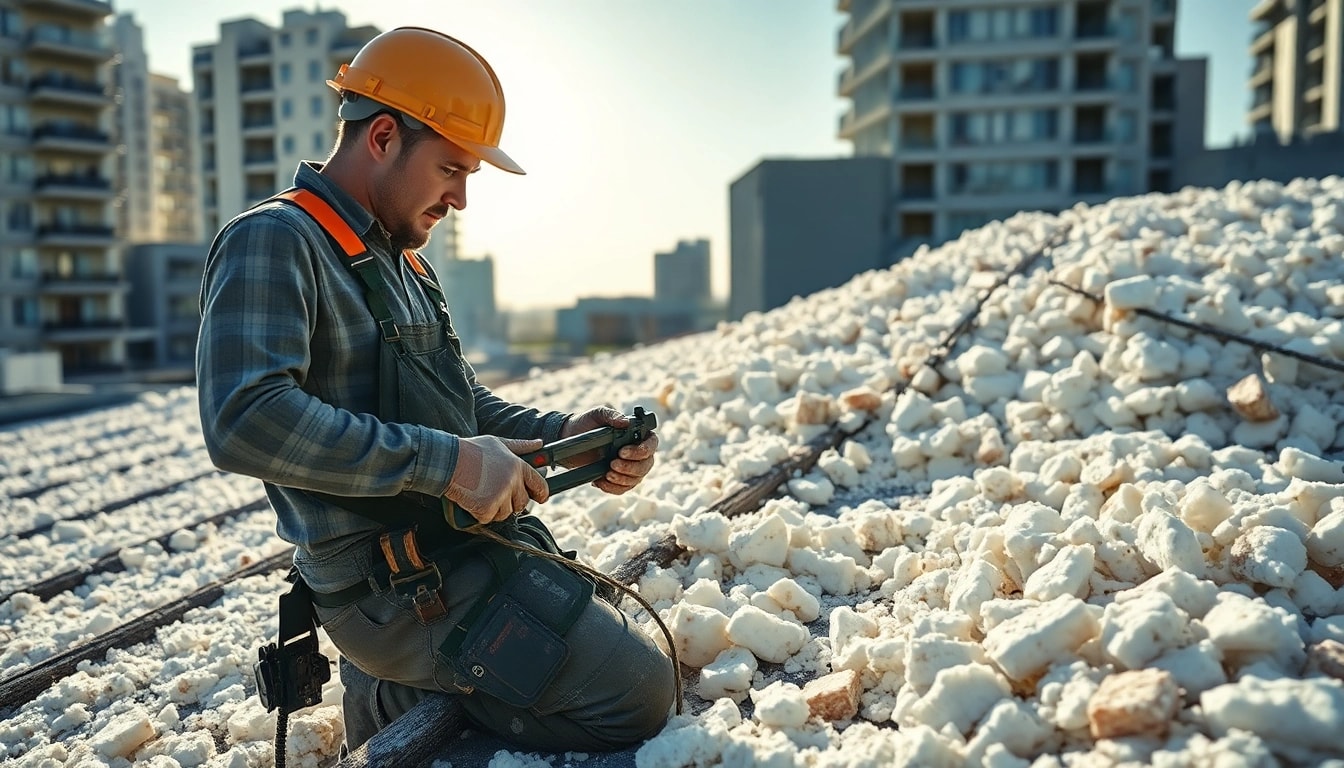 Efficient roof spray foam insulation removal by a contractor showcasing techniques and tools.