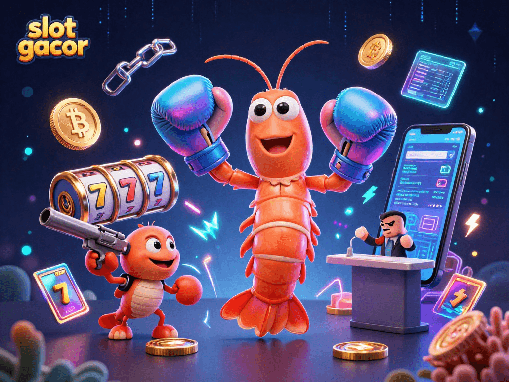 Engage with slot gacor casino gaming, featuring vibrant shrimp characters and jackpot elements.