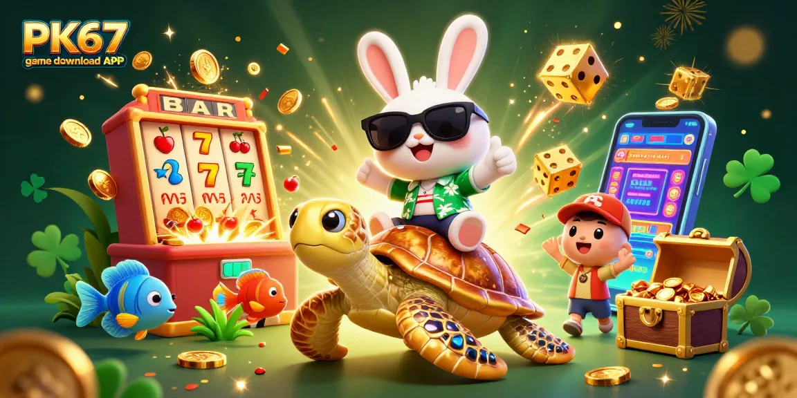 Win big with PK67 game download APK in this vibrant casino illustration