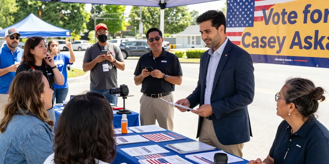 Casey Askar interacting with voters at a community event, showcasing engagement and connection.