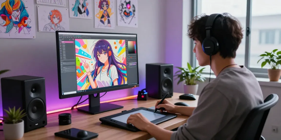 Artist creating stunning ai ecchi illustrations in modern studio environment.