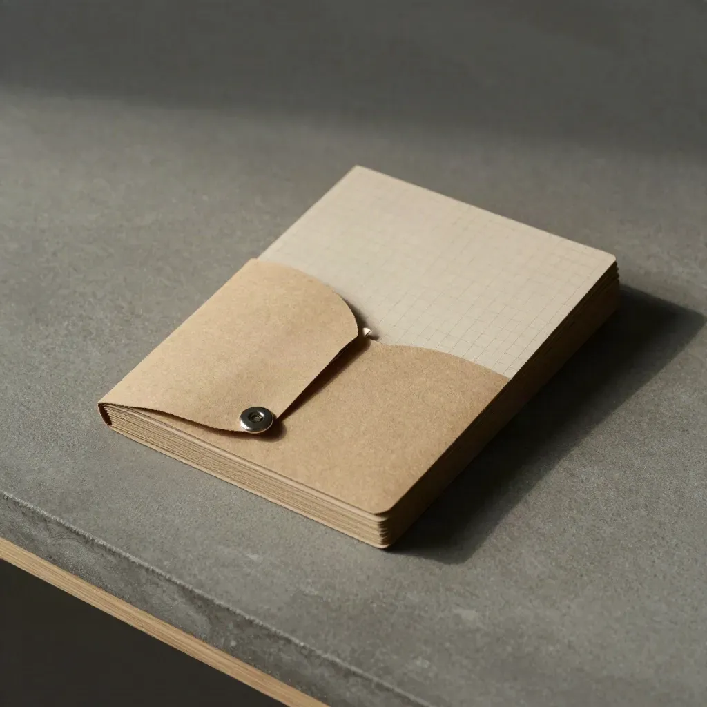 Overhead trail-prompt cards, kraft sleeve, route sleeve and pencil on concrete