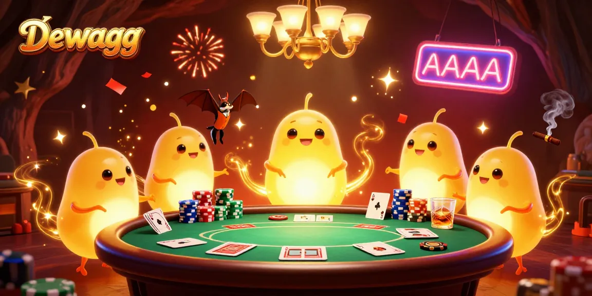 Dewagg casino scene featuring glowworms and a bat dealer amidst vibrant poker elements and celebratory effects.