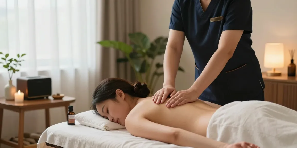 광명출장안마 massage session in a tranquil home environment with soothing atmosphere and professional therapist.