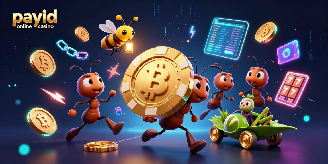 Play at a payid online casino with a thrilling heist scene featuring animated ants and high-stakes gaming elements.