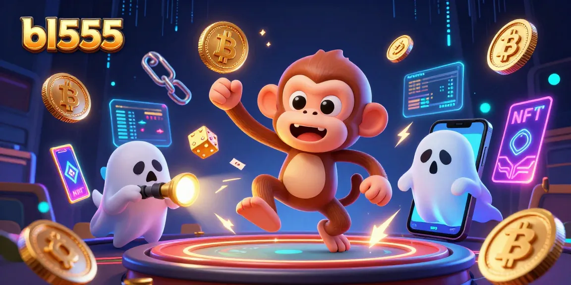 Experience thrilling gaming with bl555 as a mischievous monkey juggles golden coins in a haunted casino scene.