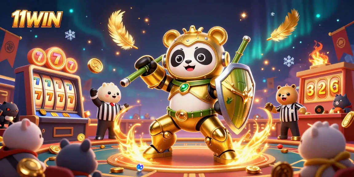 Experience thrilling gameplay with 11WIN's vibrant gambling-themed 3D casino illustration.