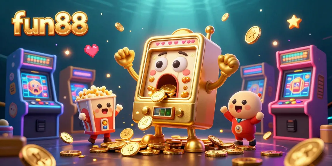 fun88 slot machine illustration hitting a jackpot with dynamic game elements and cheerful baby slots.
